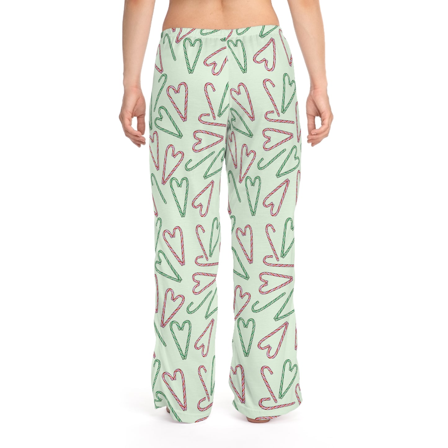 Candy Cane Hearts Women's Pajama Pants (Green)