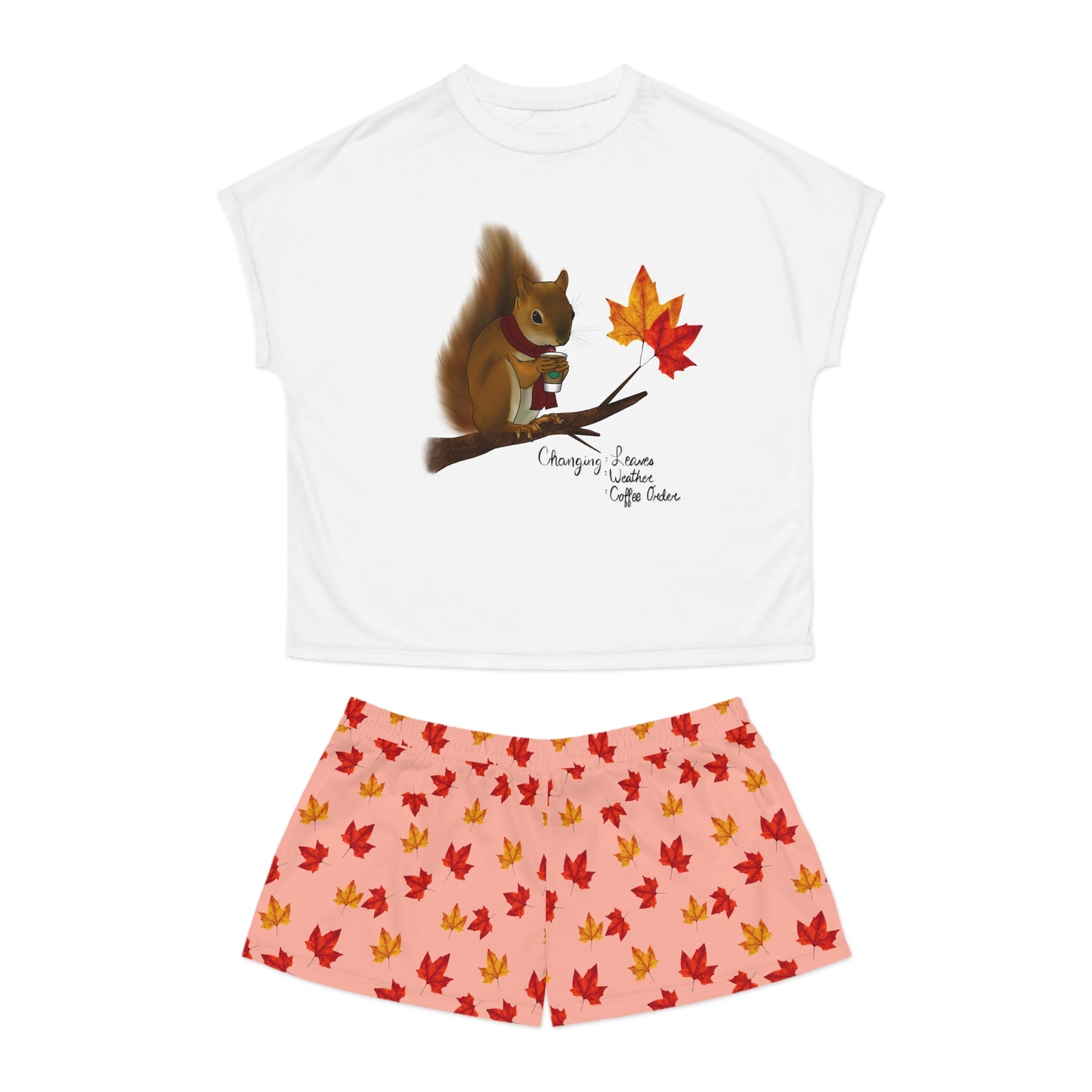 Squirrel in Fall Women's Short Pajama Set