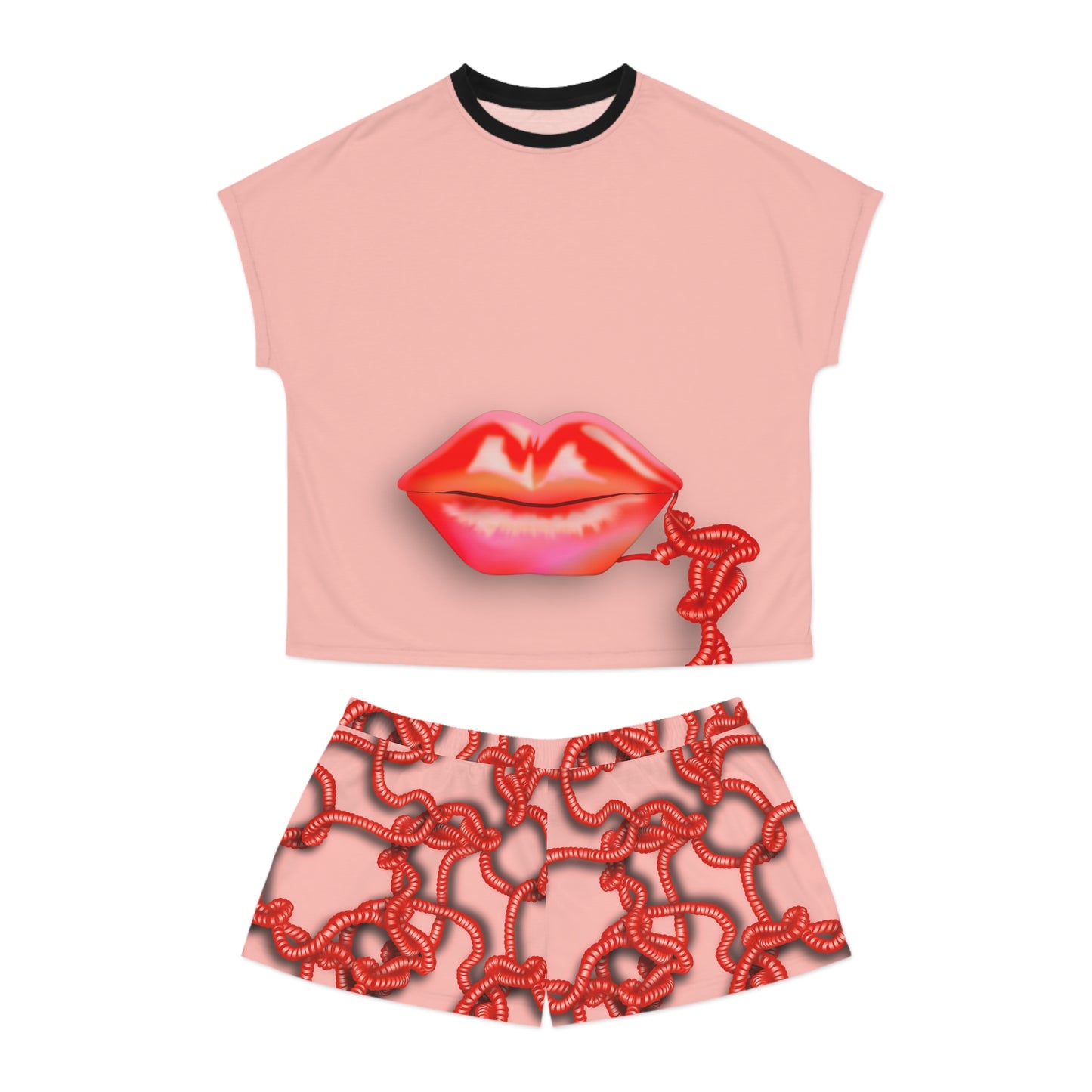 Kiss me through the phone Women's Short Pajama Set (Red)