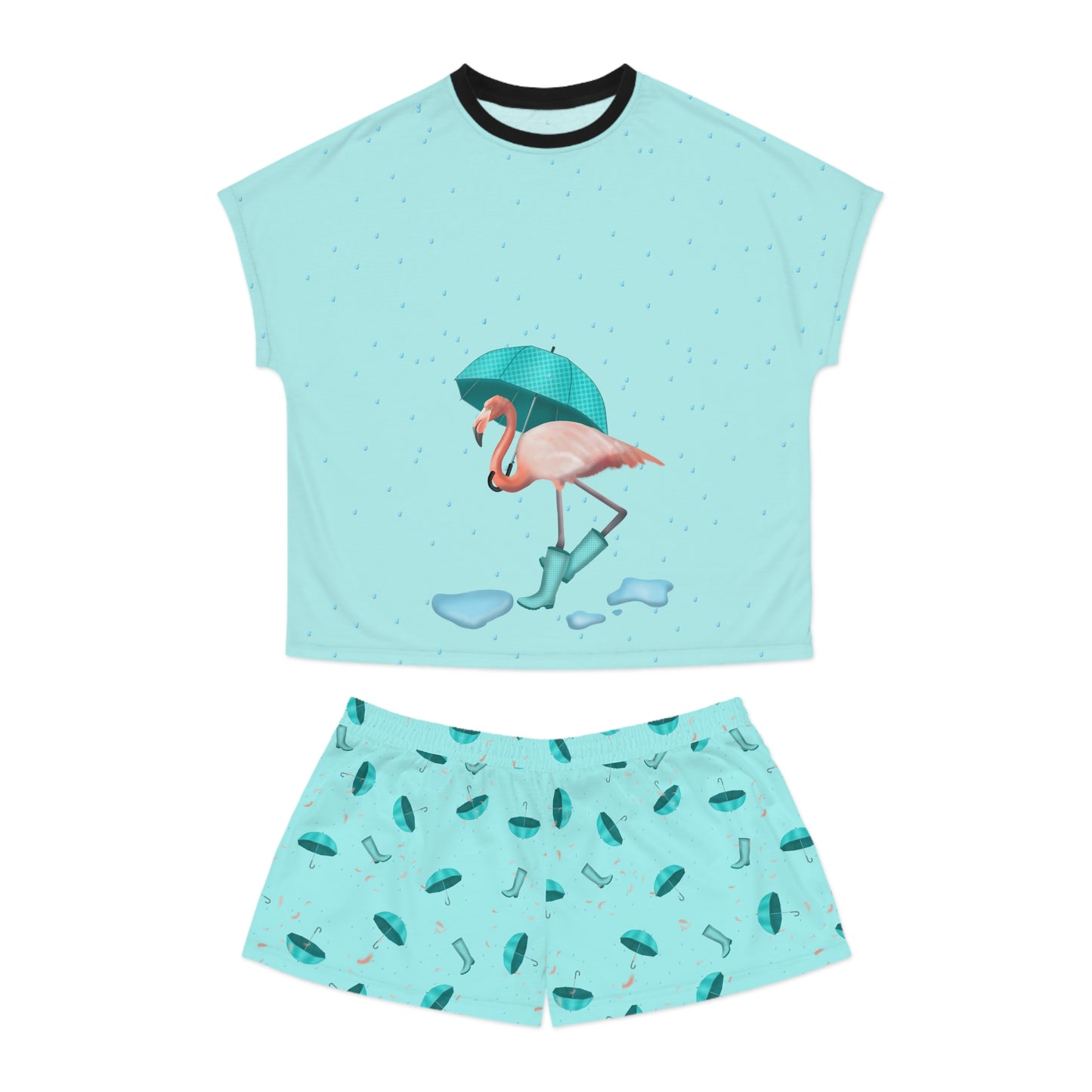 Flamingo in Rain Boots Women's Short Pajama Set