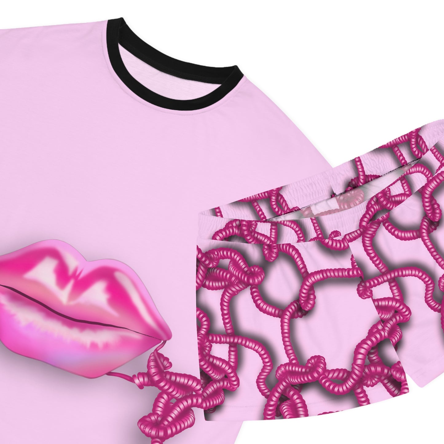 Kiss me through the Phone Short Pajama Set (Pink)