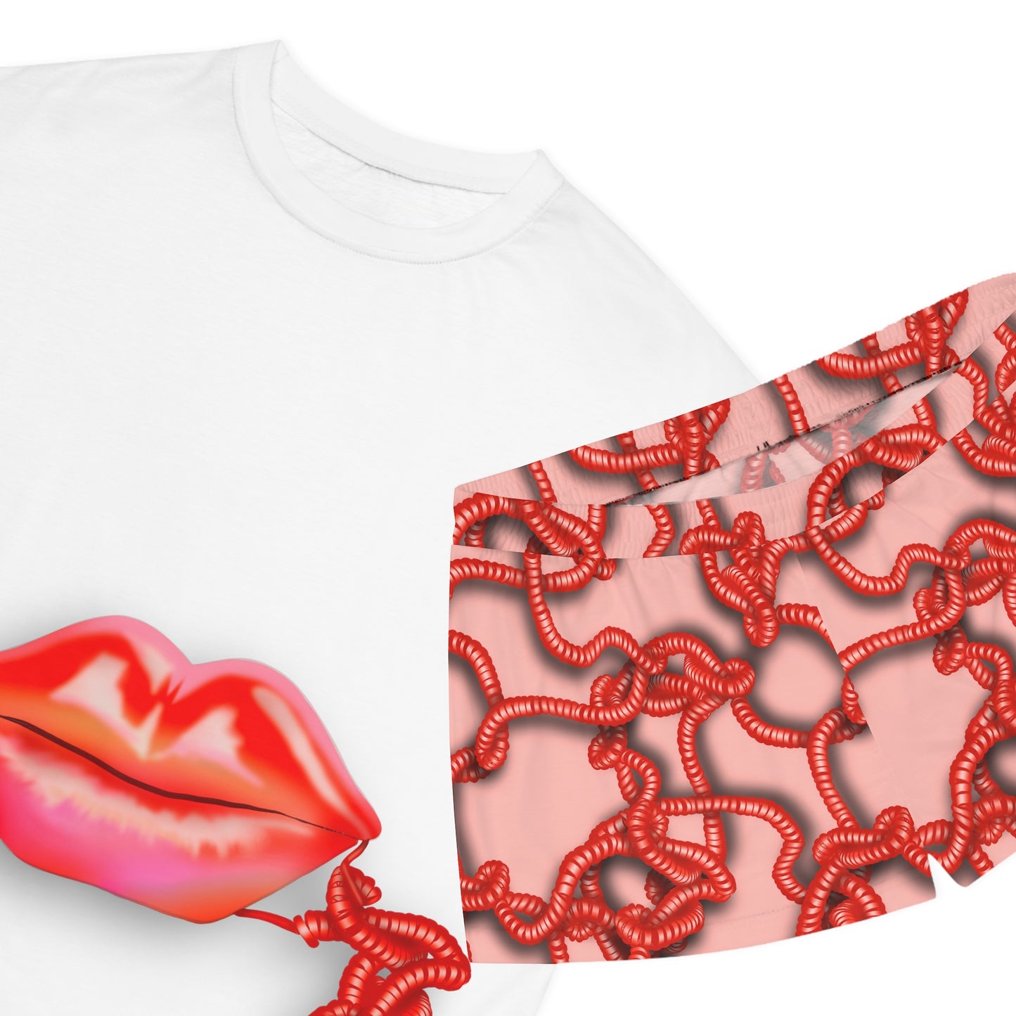 Kiss me through the phone Women's Short Pajama Set (Red)