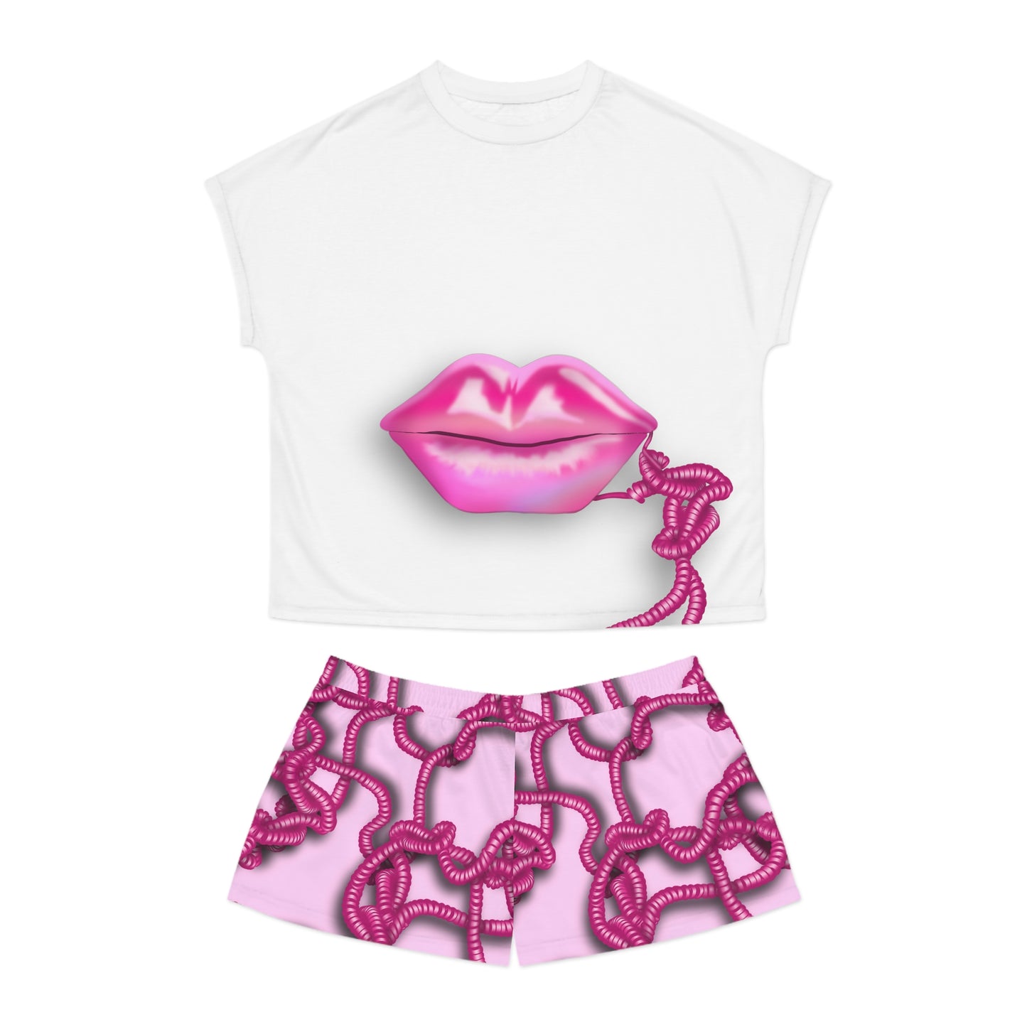 Kiss me through the Phone Short Pajama Set (Pink)