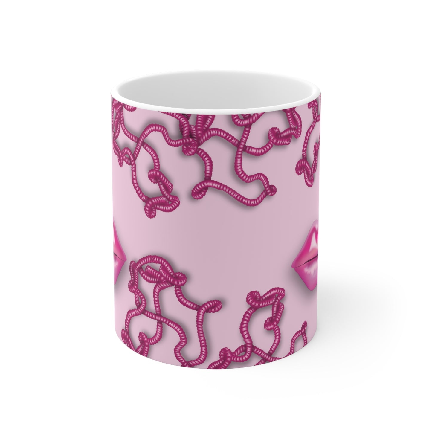 Kiss Me Through the Phone Ceramic Mug 11oz (Pink)