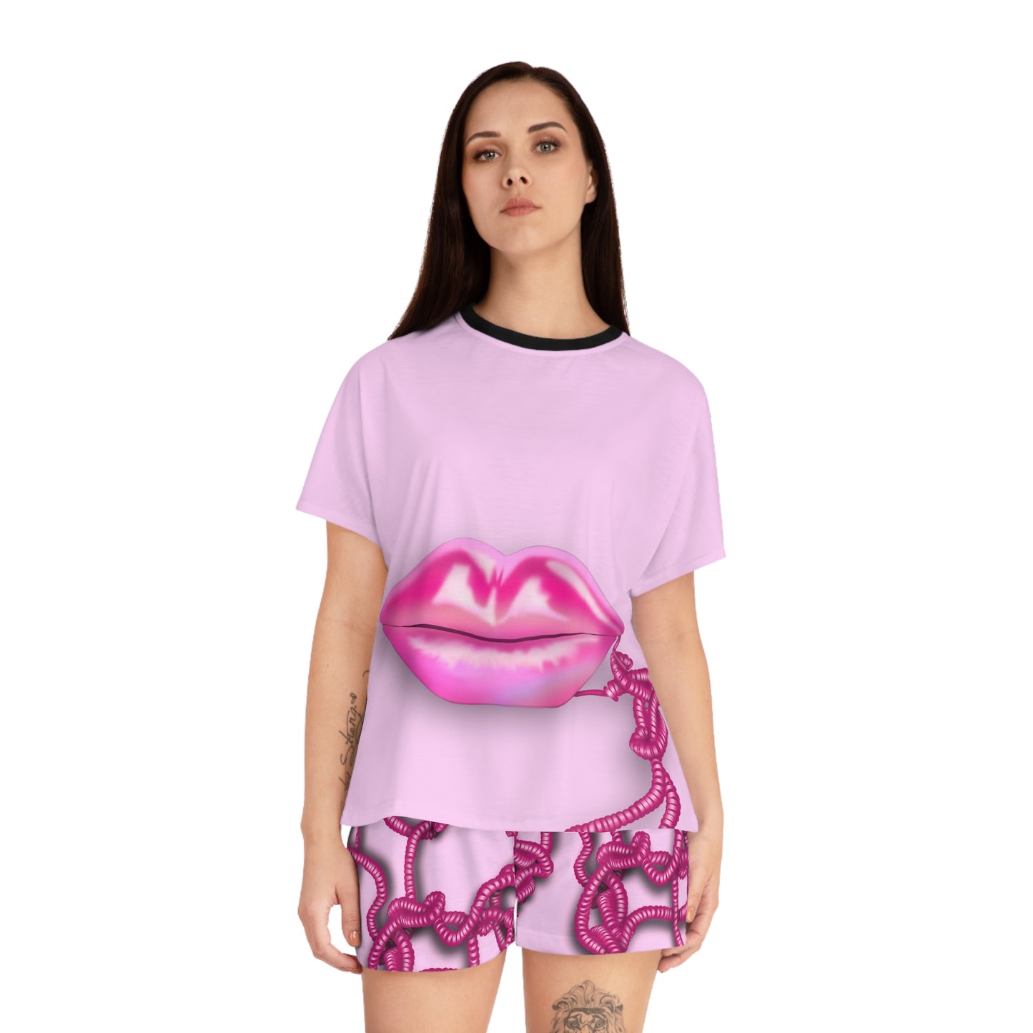 Kiss me through the Phone Short Pajama Set (Pink)