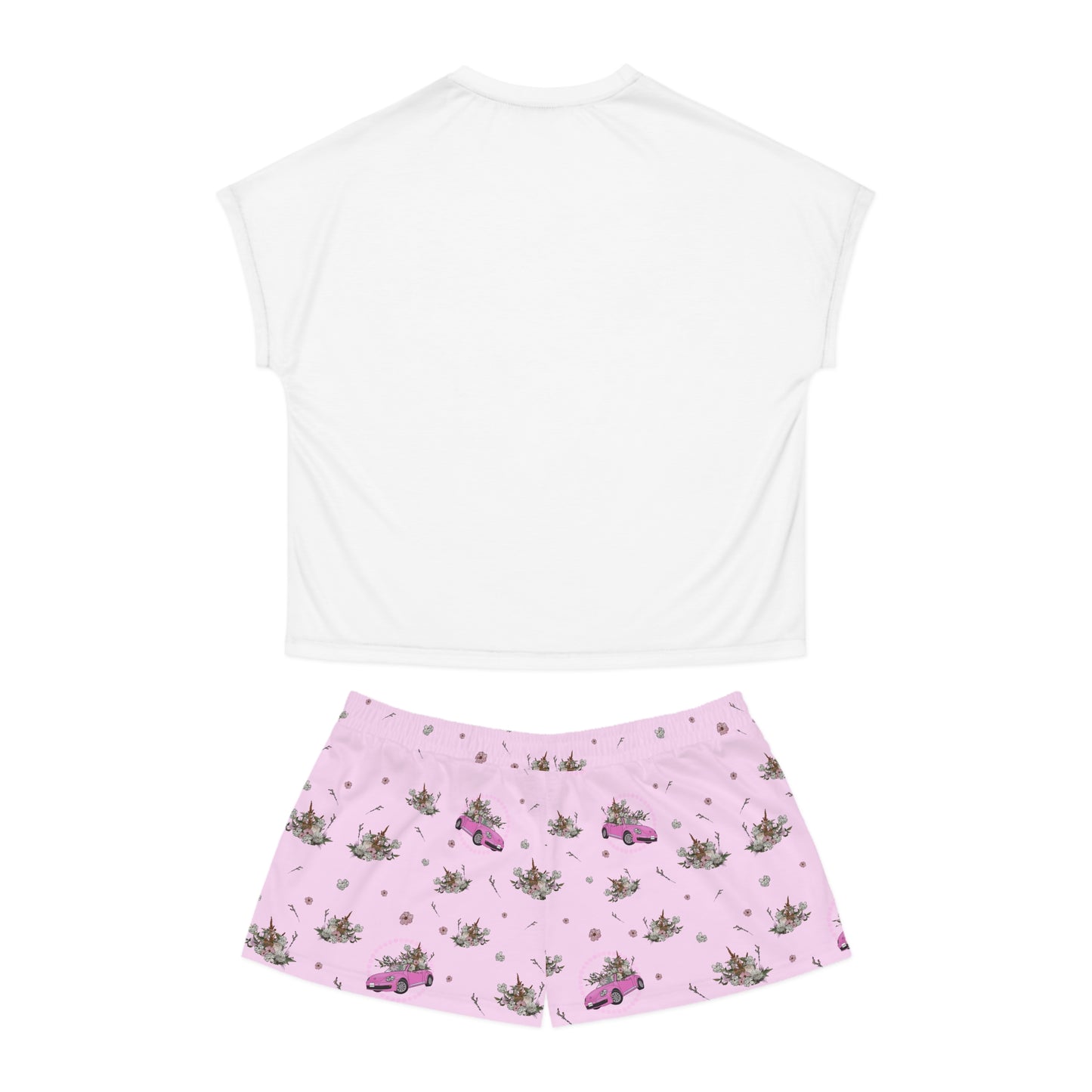 Pink Car with florals Women's Short Pajama Set