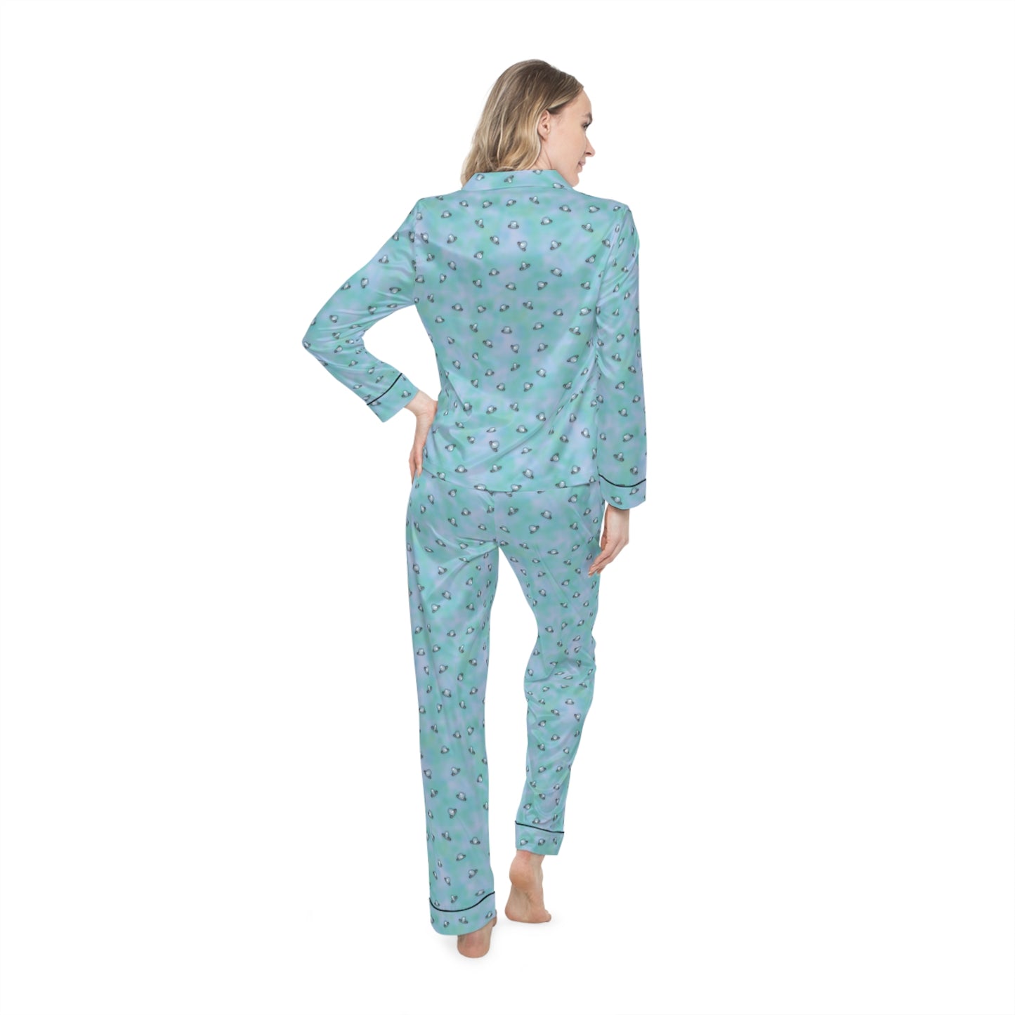 Wedding Rings Blue Women's Satin Pajamas