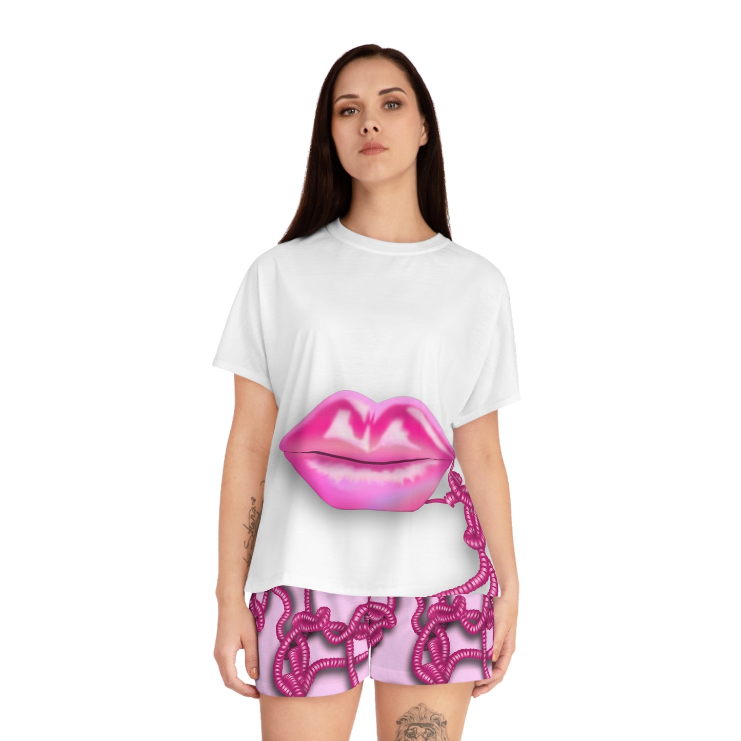 Kiss me through the Phone Short Pajama Set (Pink)