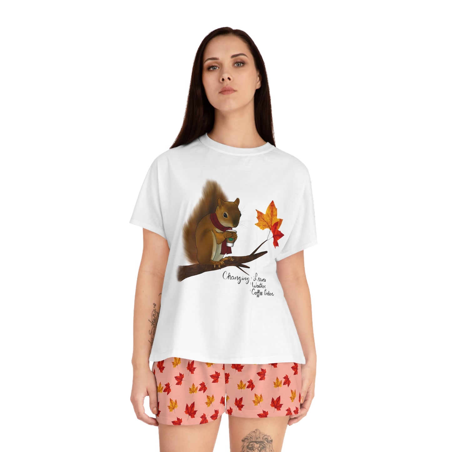 Squirrel in Fall Women's Short Pajama Set