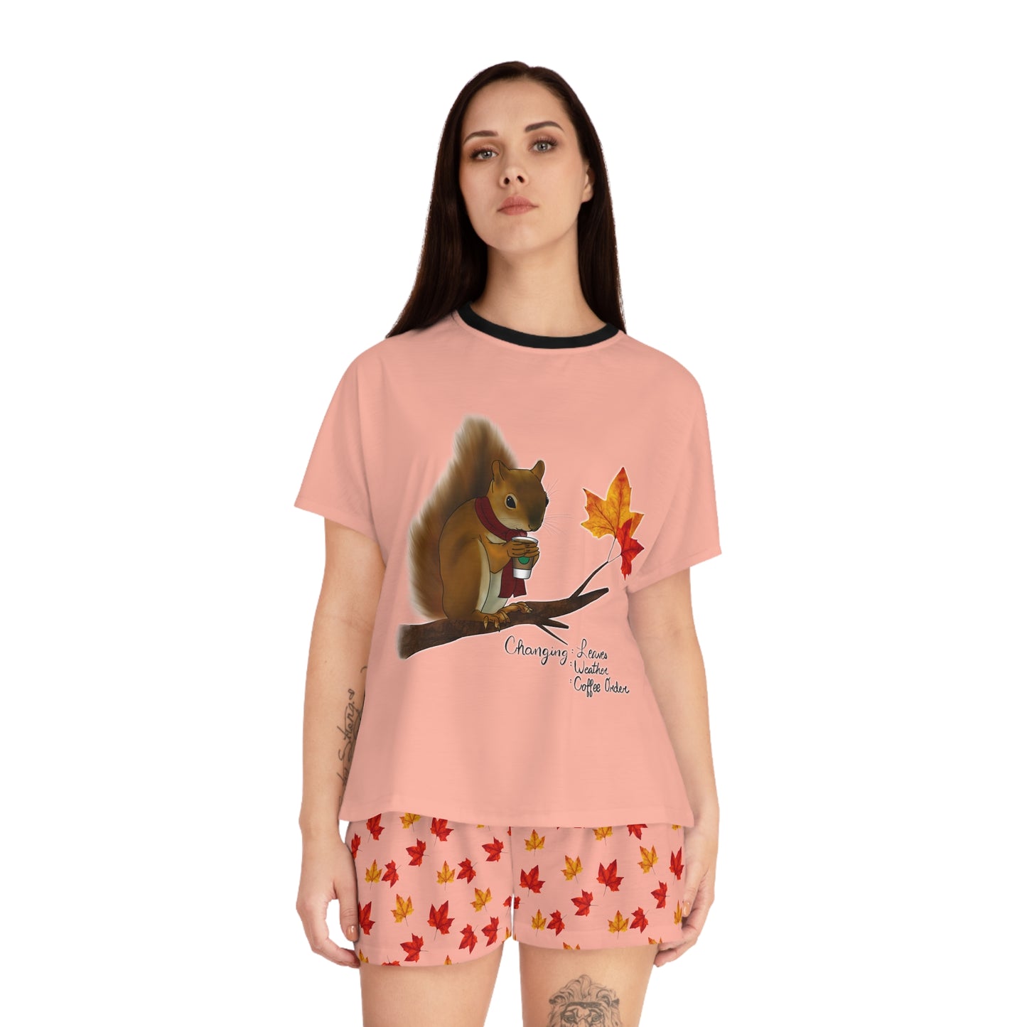 Squirrel in Fall Women's Short Pajama Set