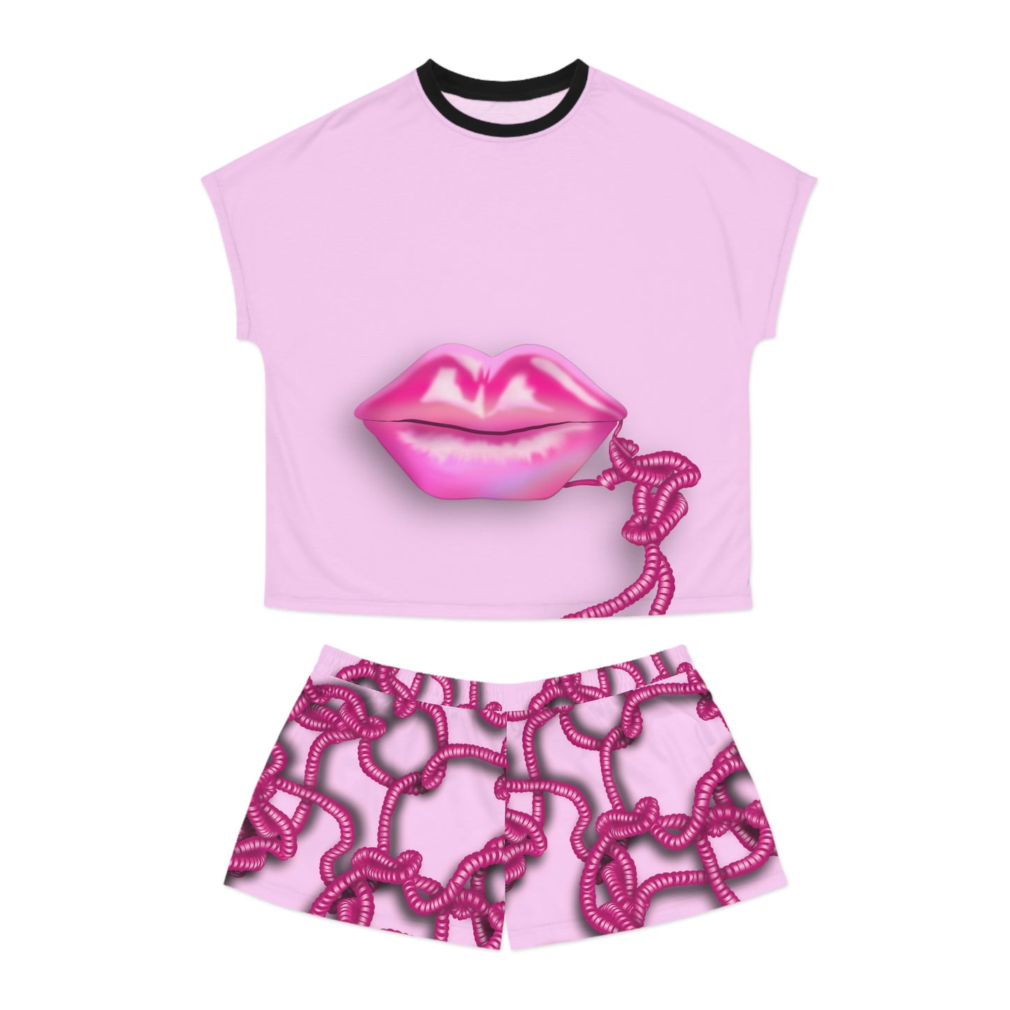 Kiss me through the Phone Short Pajama Set (Pink)