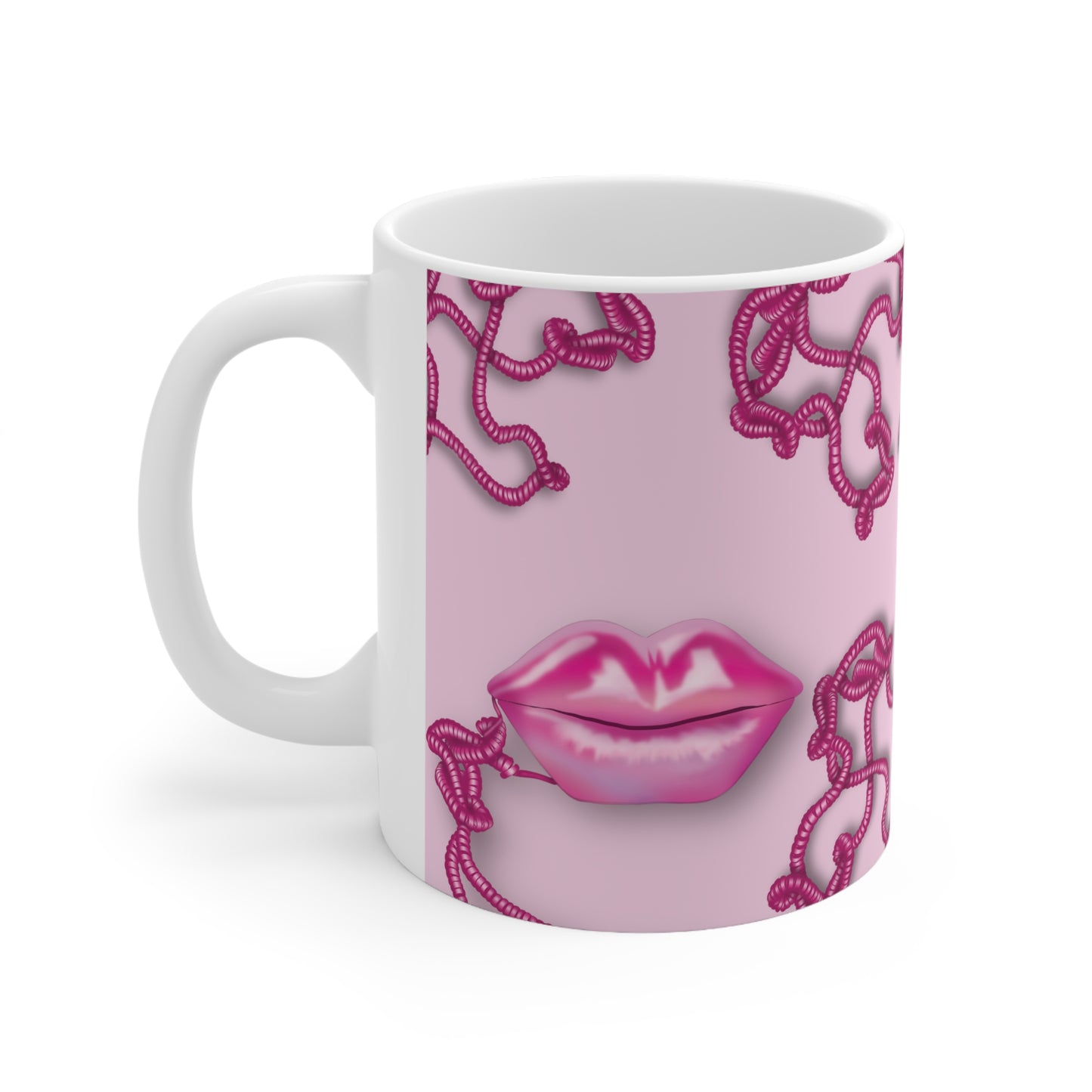 Kiss Me Through the Phone Ceramic Mug 11oz (Pink)