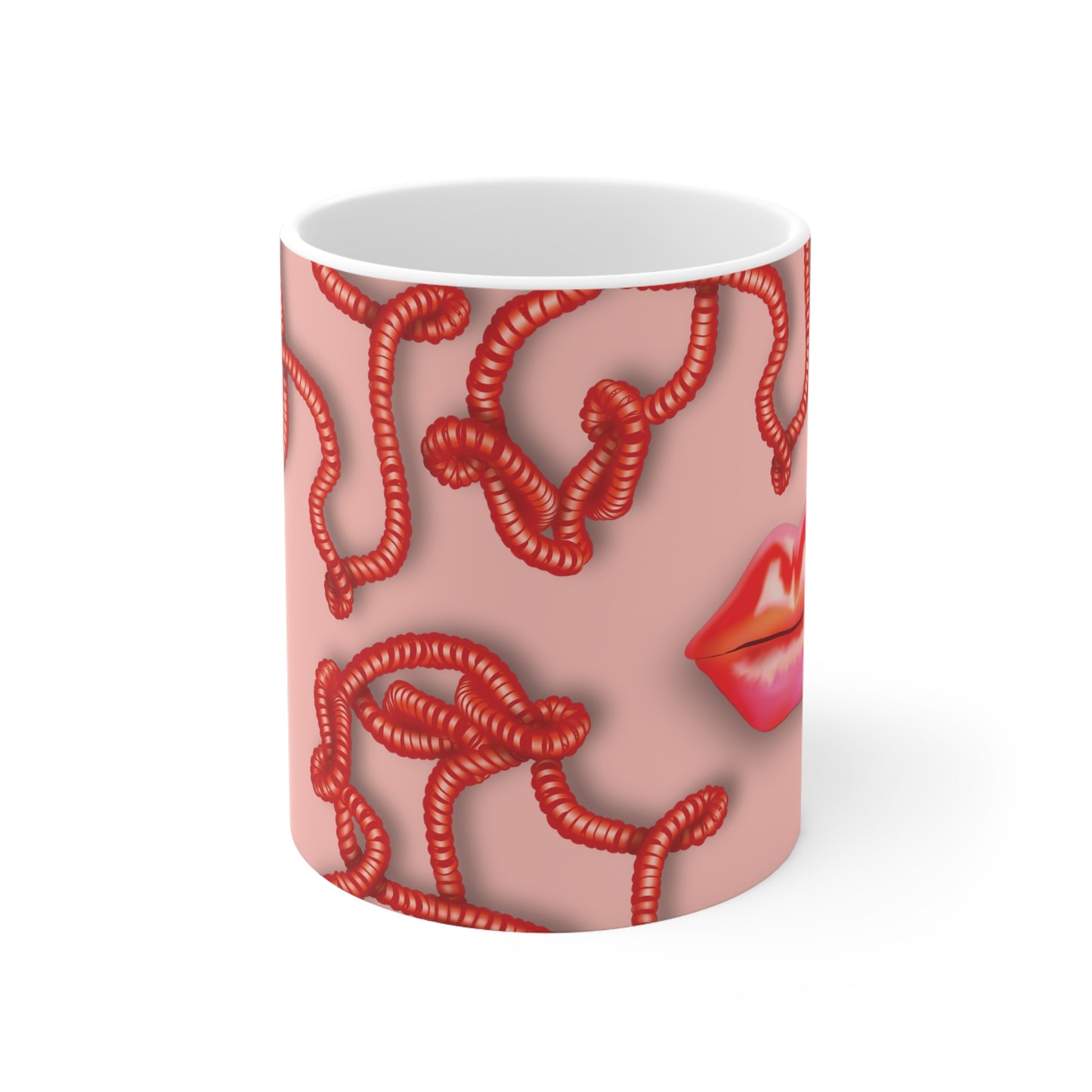 Kiss me through the Phone Ceramic Mug 11oz (Red)