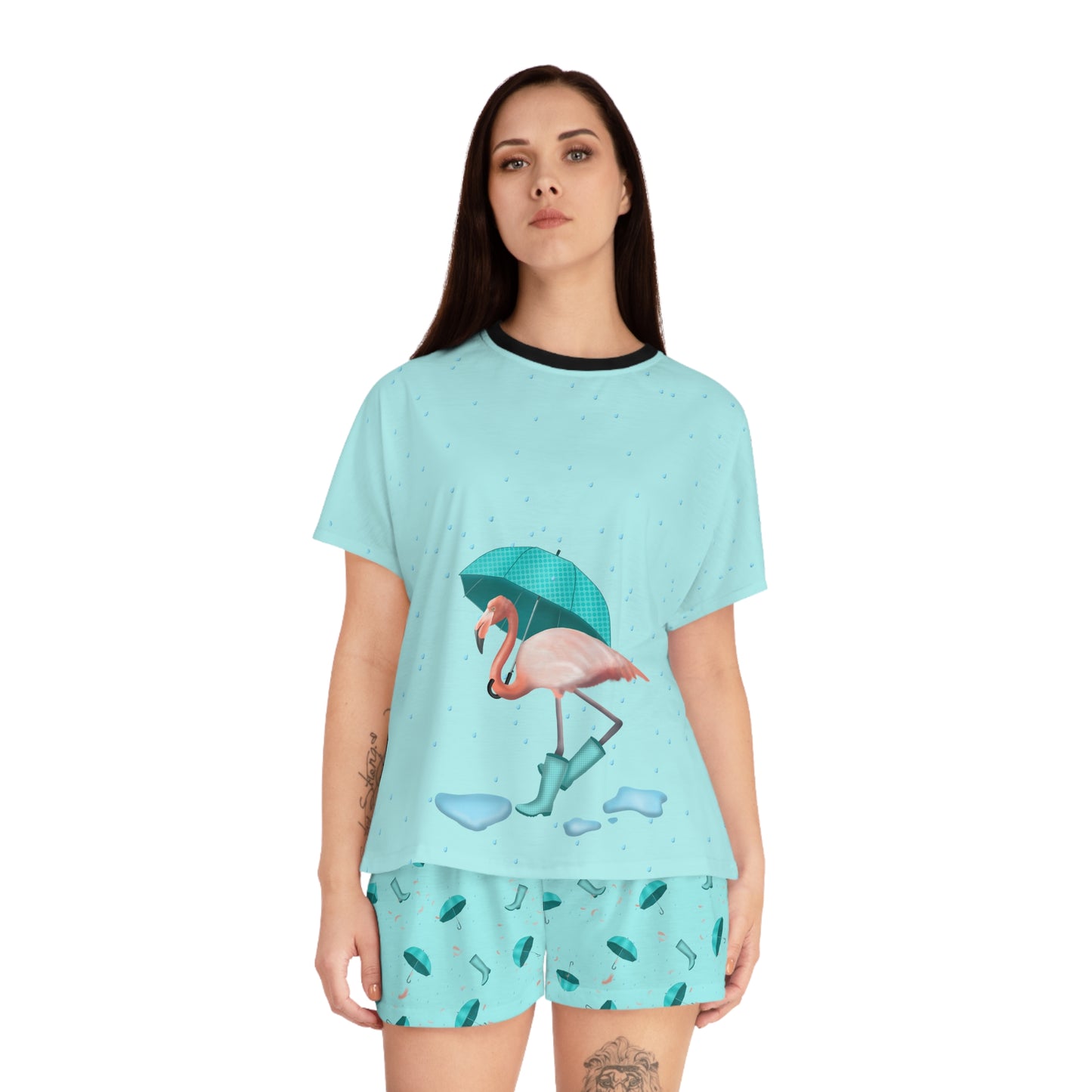 Flamingo in Rain Boots Women's Short Pajama Set