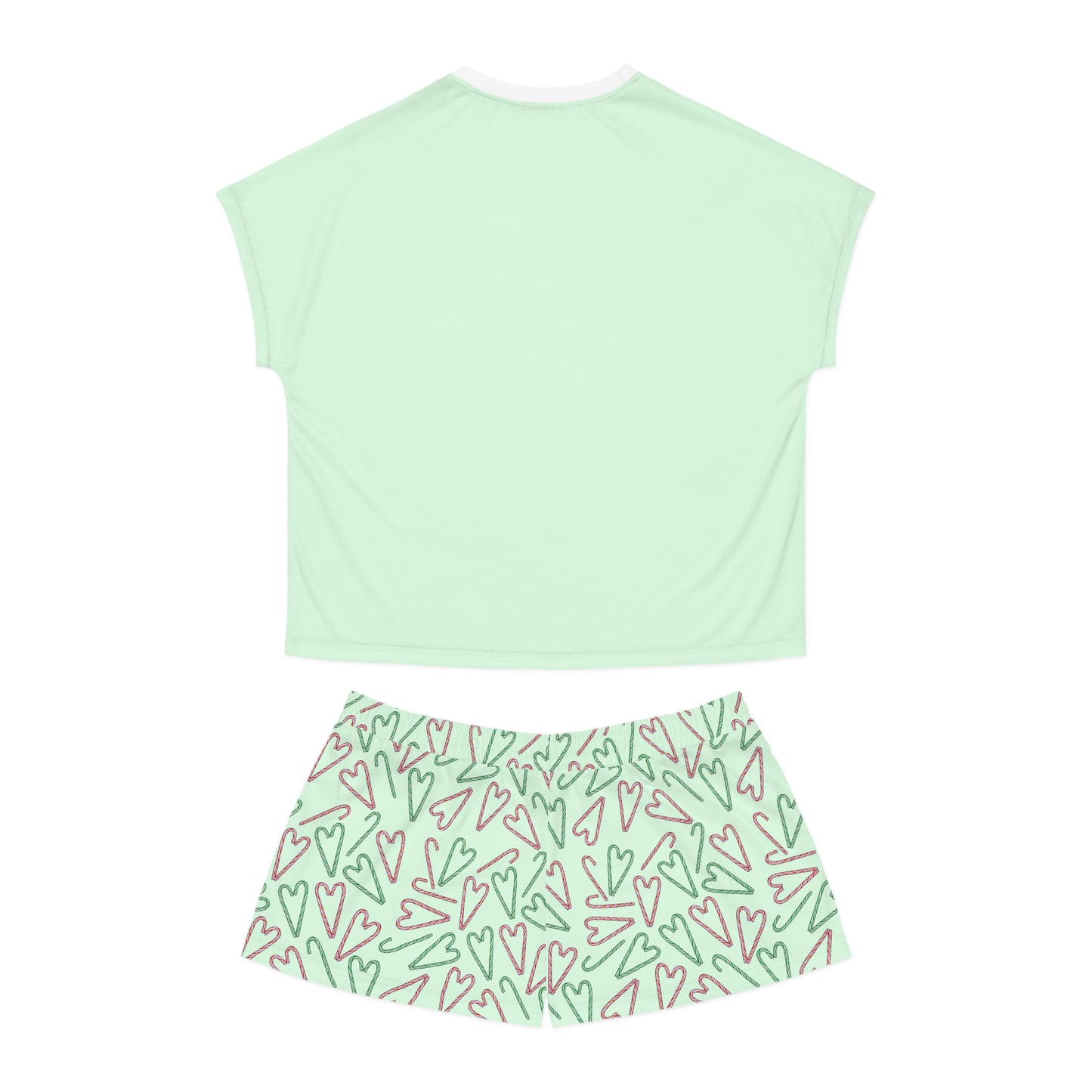 Candy Cane Hearts Women's Short Pajama Set (Green)