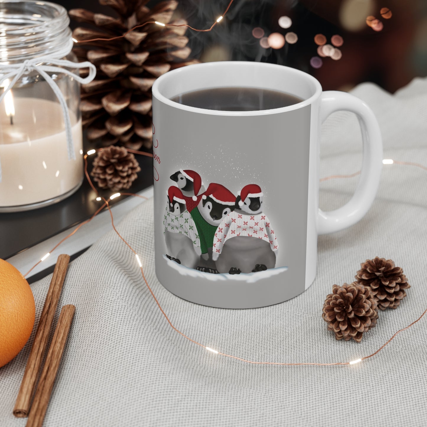 Penguins in Christmas sweaters Ceramic Mug 11oz