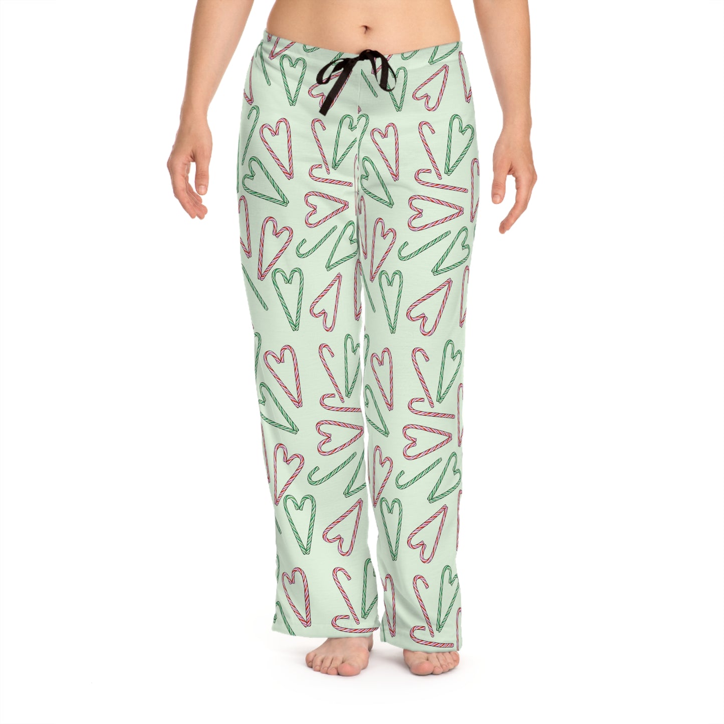 Candy Cane Hearts Women's Pajama Pants (Green)