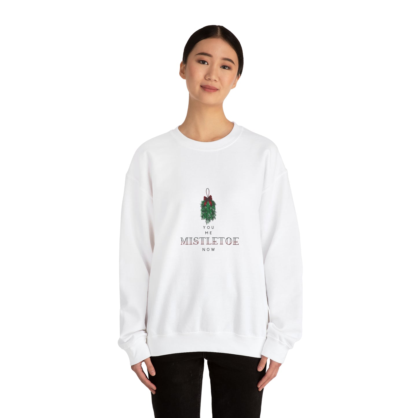 You. Me. Mistletoe. Now Unisex Heavy Blend™ Crewneck Christmas Sweatshirt