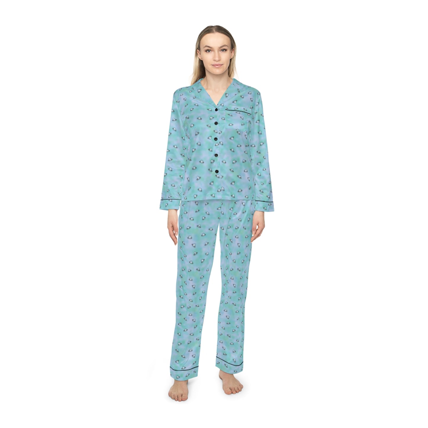 Wedding Rings Blue Women's Satin Pajamas