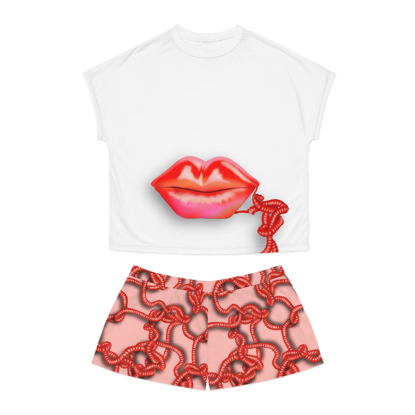 Kiss me through the phone Women's Short Pajama Set (Red)