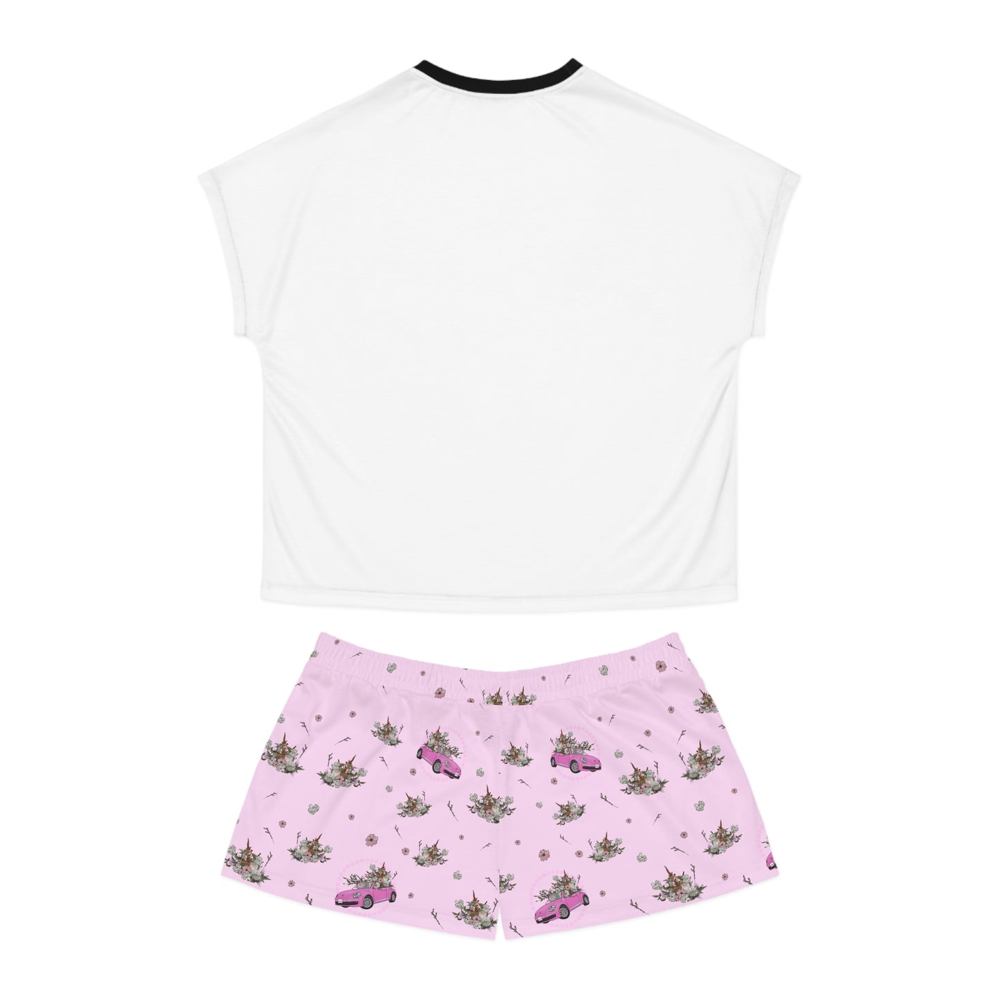 Pink Car with florals Women's Short Pajama Set