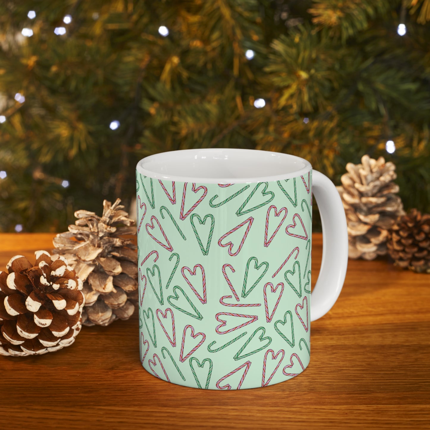 Candy Cane Hearts Ceramic Mug 11oz