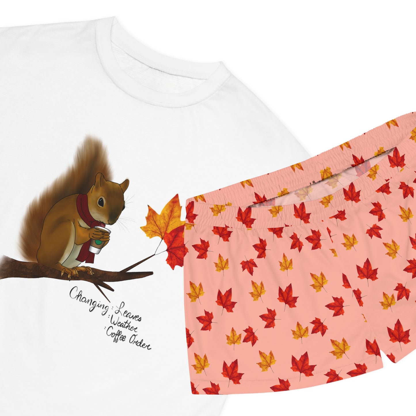 Squirrel in Fall Women's Short Pajama Set