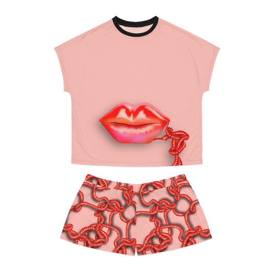 Kiss me through the phone Women's Short Pajama Set (Red)