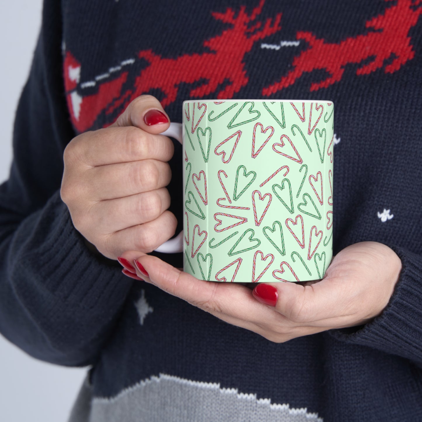 Candy Cane Hearts Ceramic Mug 11oz