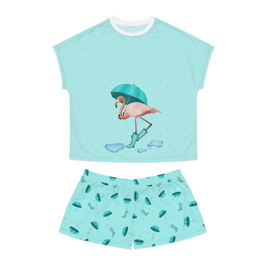 Flamingo in Rain Boots Women's Short Pajama Set