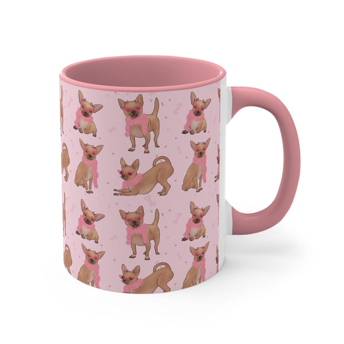 Glam Chihuahua Pattern Accent Mug — Cute Dog Lover Coffee Cup, 11oz