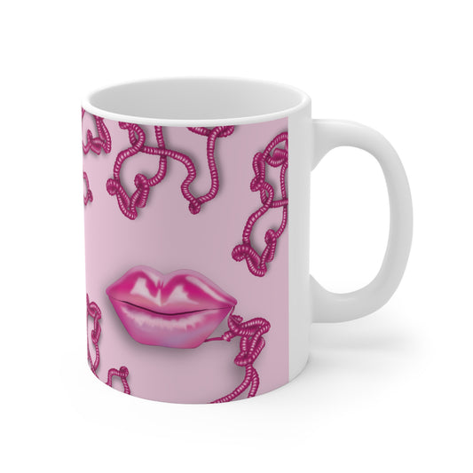 Kiss Me Through the Phone Ceramic Mug 11oz (Pink)