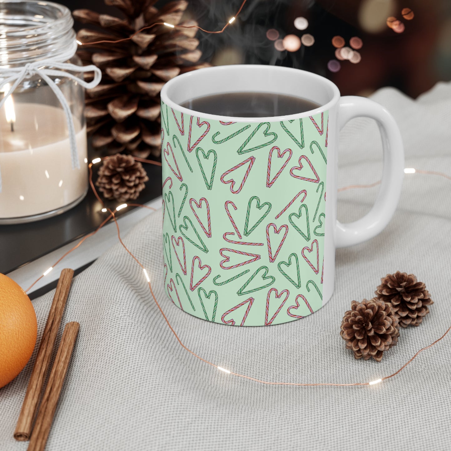 Candy Cane Hearts Ceramic Mug 11oz