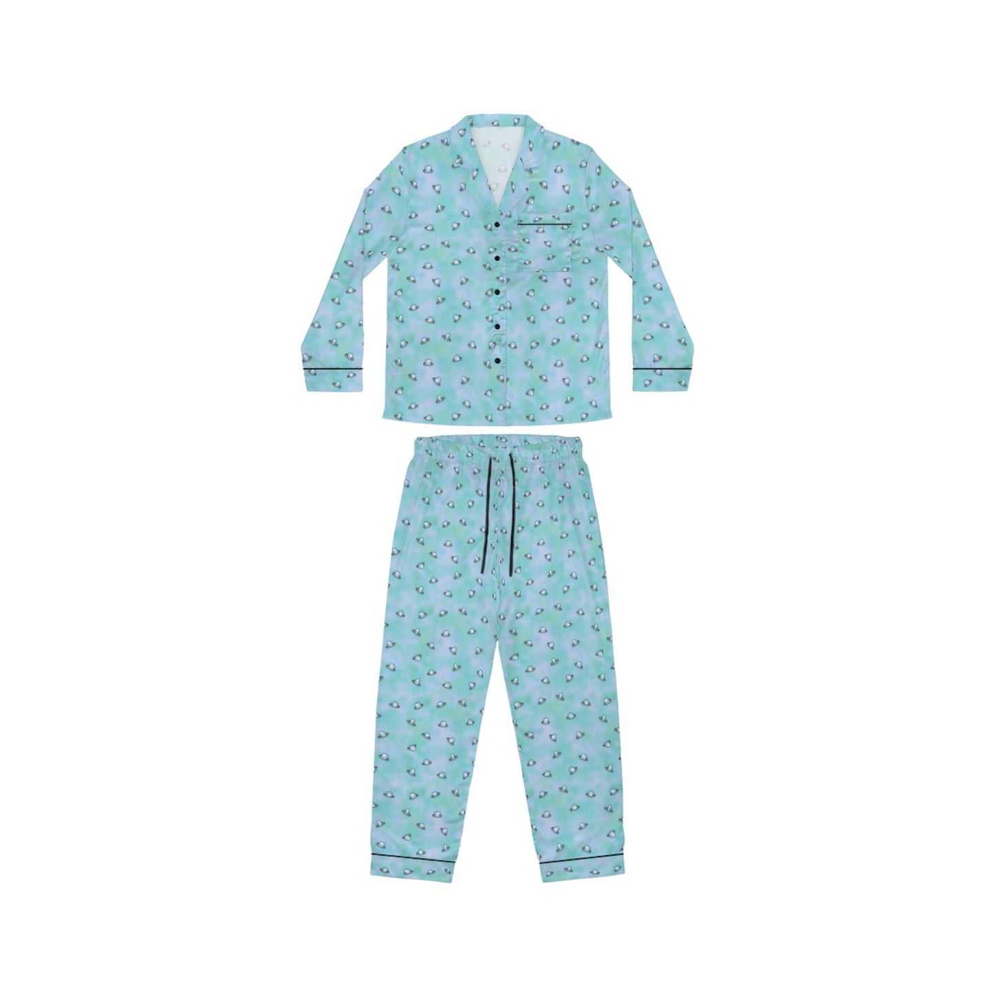 Wedding Rings Blue Women's Satin Pajamas