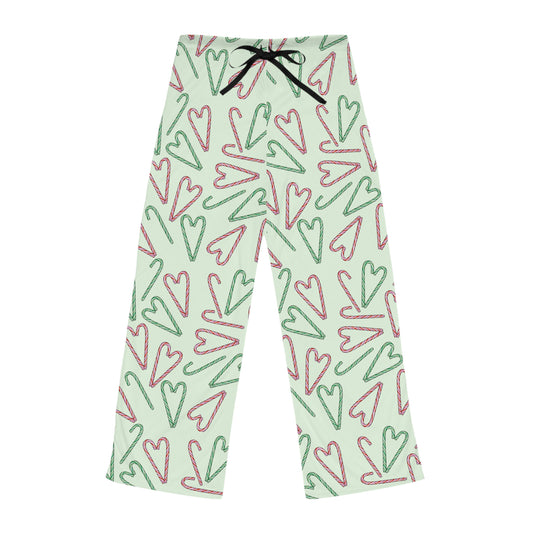 Candy Cane Hearts Women's Pajama Pants (Green)