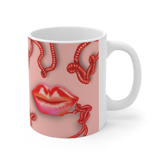 Kiss me through the Phone Ceramic Mug 11oz (Red)