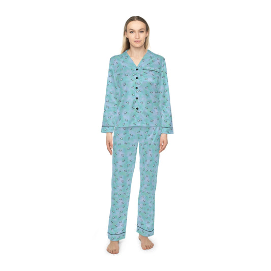 Wedding Rings Blue Women's Satin Pajamas