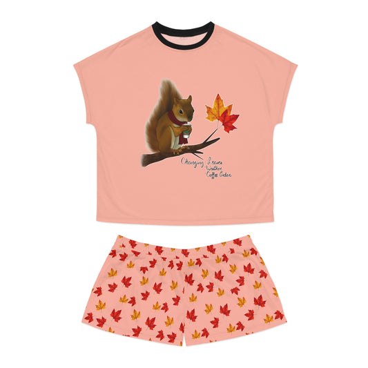 Squirrel in Fall Women's Short Pajama Set